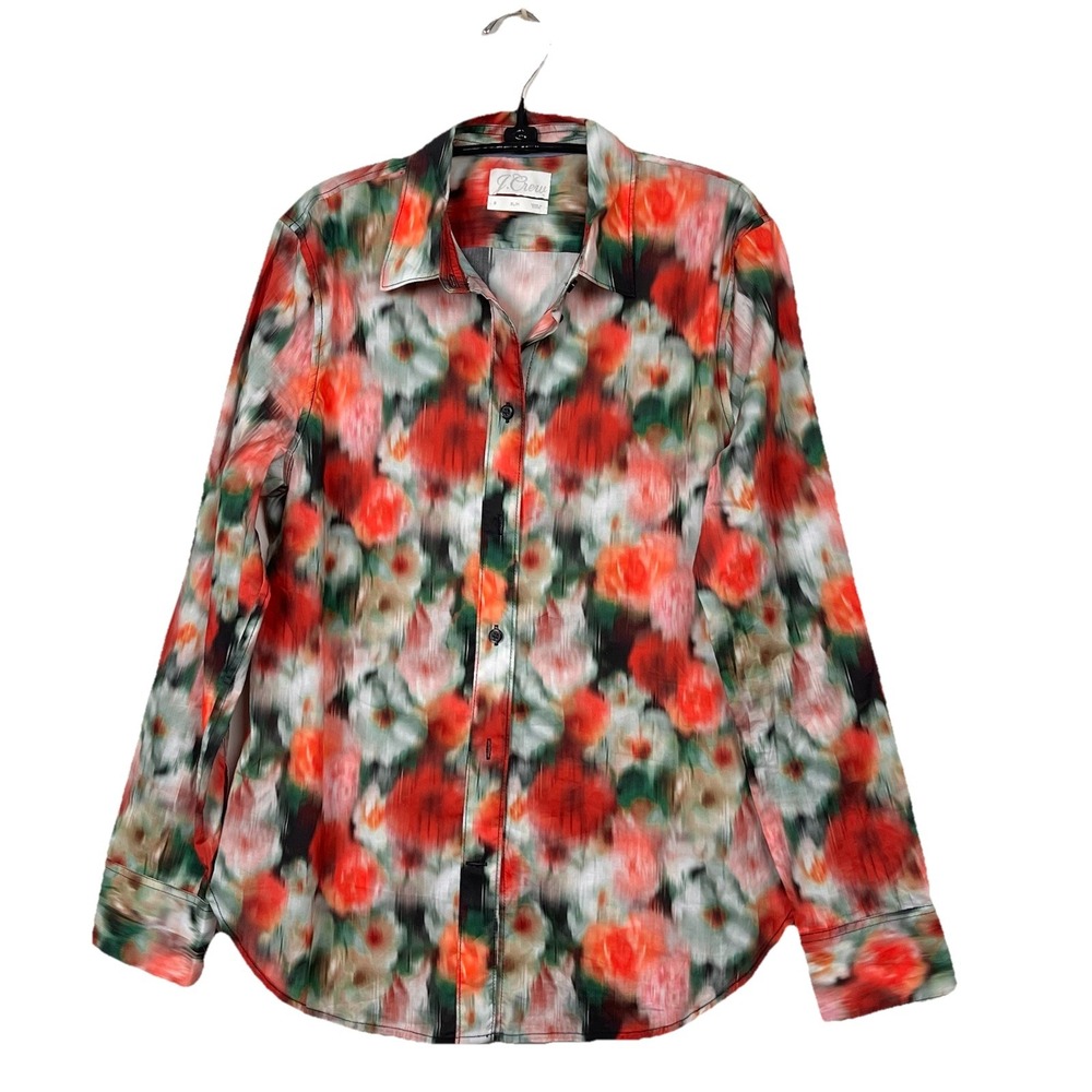 J.Crew Liberty Fabric Slim Fit Floral Button Down Shirt Red Green Cotton‎ Size 8